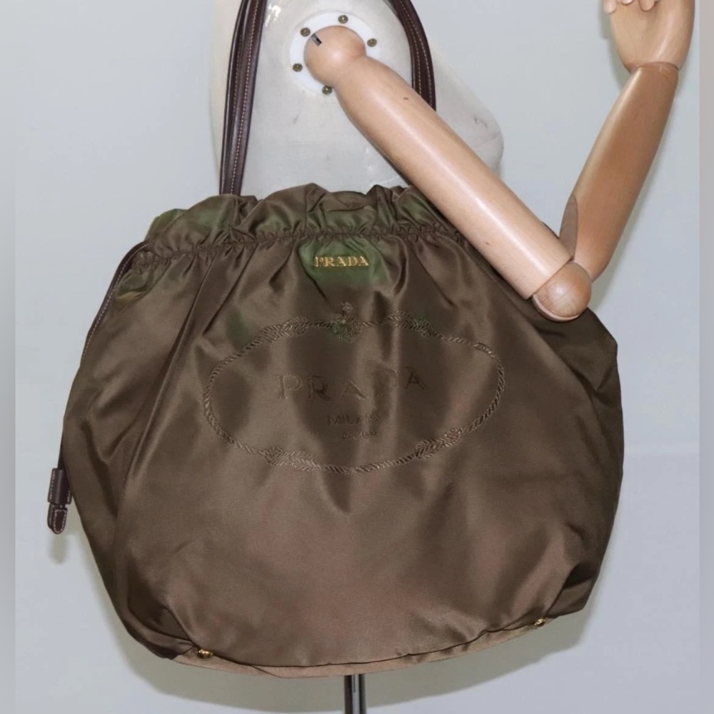 Prada Khaki Nylon Tote Bag